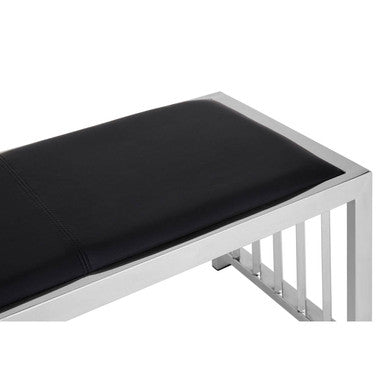 Orsina Novara Black Leather Bench | Modern Stainless Steel Frame