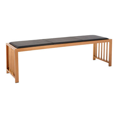 Orsina Novara Bench | Black Leather and Rose Gold Modern Seating