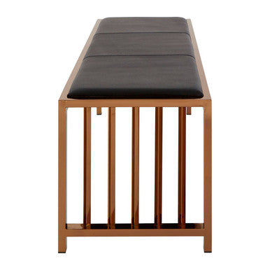 Orsina Novara Bench | Black Leather and Rose Gold Modern Seating