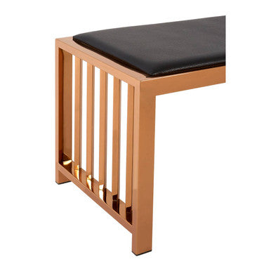 Orsina Novara Bench | Black Leather and Rose Gold Modern Seating