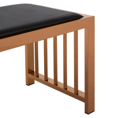 Orsina Novara Bench | Black Leather and Rose Gold Modern Seating