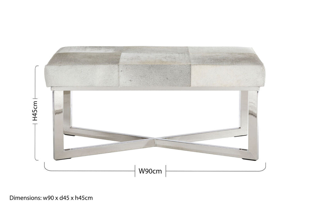 Orsina Kensington Townhouse Grey Hair on Leather Bench – Metal Base