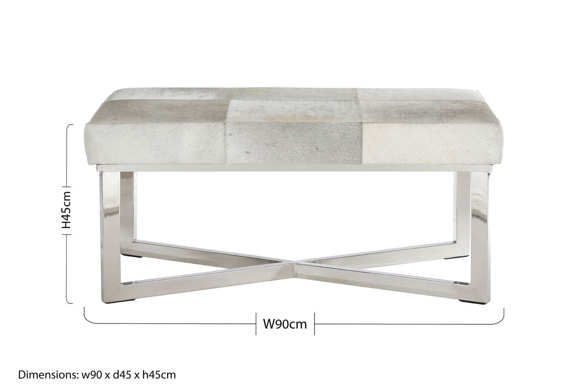 Orsina Kensington Townhouse Grey Hair on Leather Bench – Metal Base