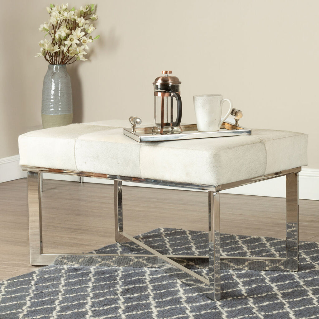 Orsina Kensington Townhouse Grey Hair on Leather Bench – Metal Base