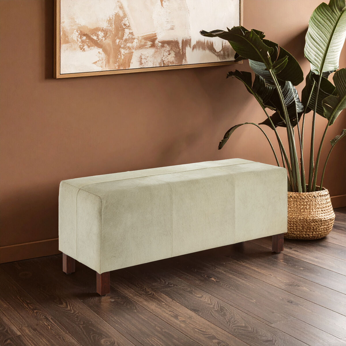 Orsina Kensington Townhouse Natural Hair On Leather Bench – Wood Legs
