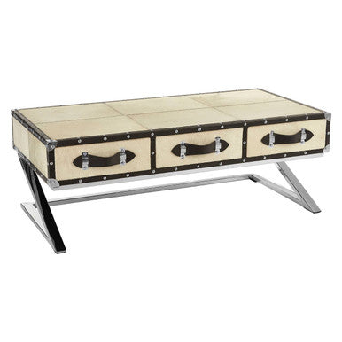 Orsina Mango Wood Coffee Table – 3-Drawer with Leather Handles