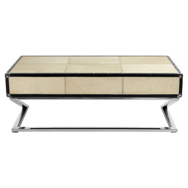 Orsina Mango Wood Coffee Table – 3-Drawer with Leather Handles