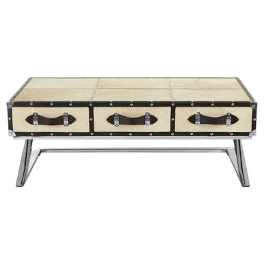 Orsina Mango Wood Coffee Table – 3-Drawer with Leather Handles