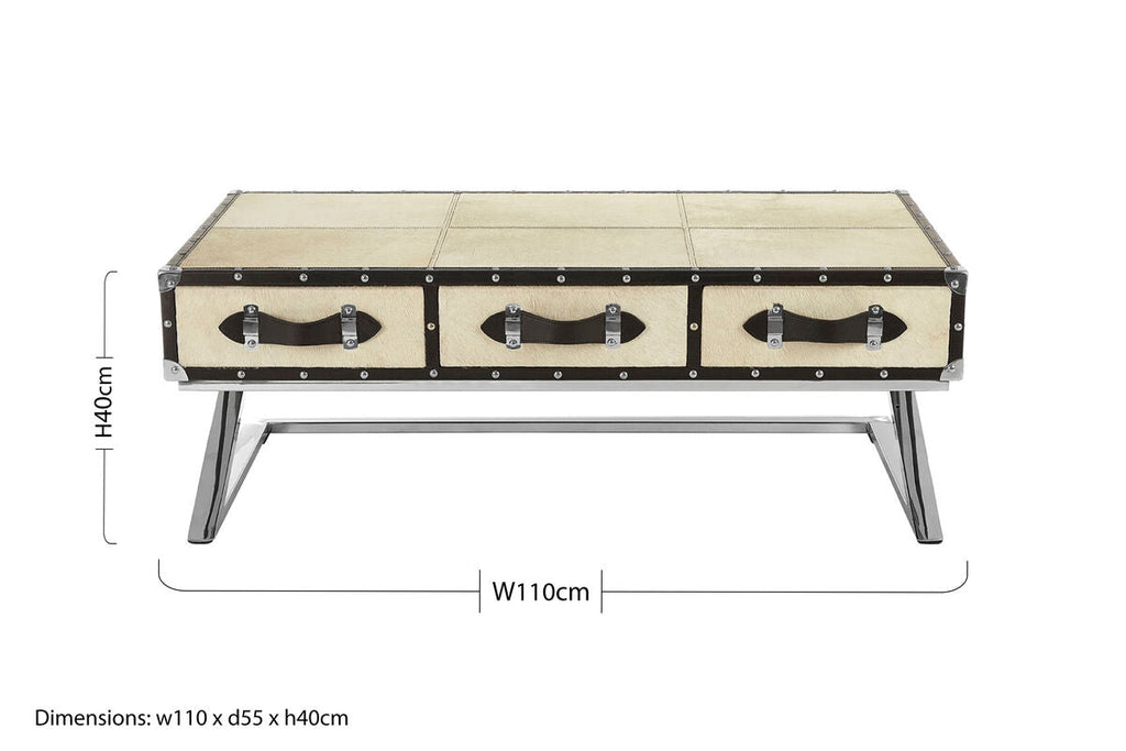 Orsina Mango Wood Coffee Table – 3-Drawer with Leather Handles