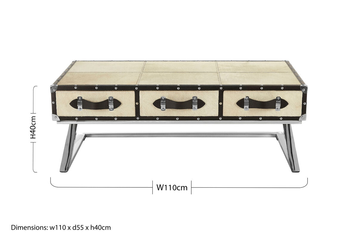 Orsina Mango Wood Coffee Table – 3-Drawer with Leather Handles