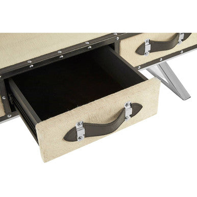 Orsina Mango Wood Coffee Table – 3-Drawer with Leather Handles