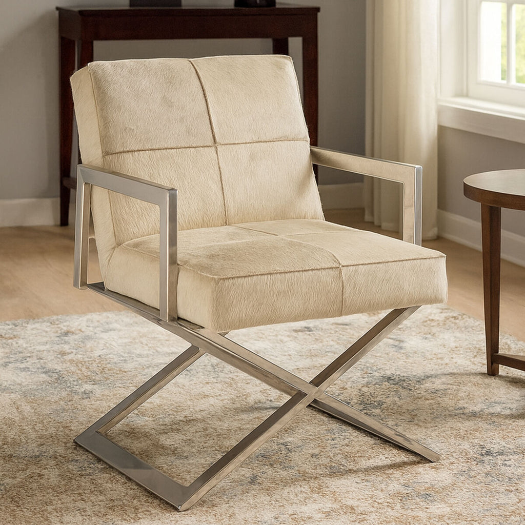 Orsina Kensington Townhouse Grey Leather Accent Chair – Silver Frame