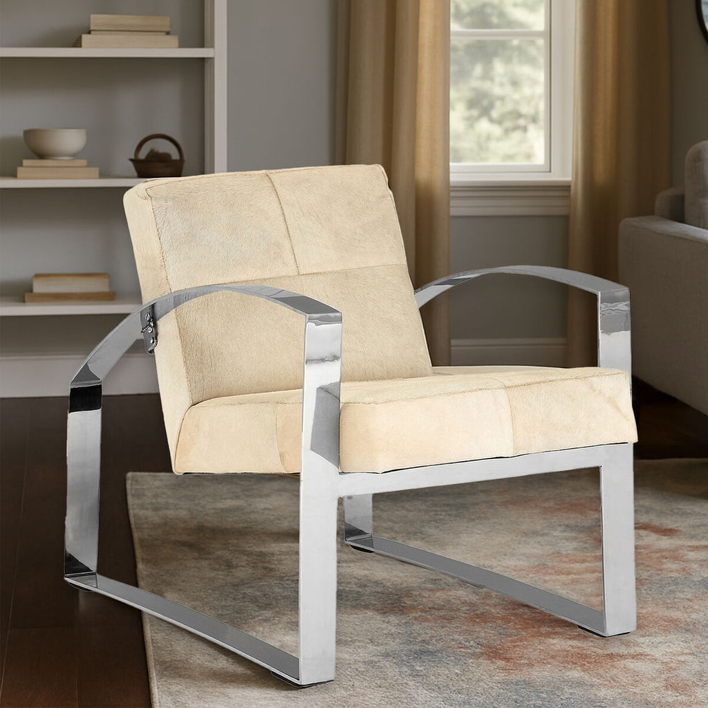 Orsina Kensington Townhouse Hairon Leather Accent Chair | Steel Legs
