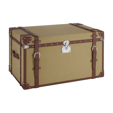Orsina Columbus Large Canvas Storage Trunk – Brown Leather & Silver Studs