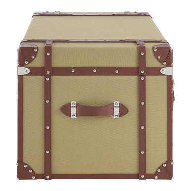 Orsina Columbus Large Canvas Storage Trunk – Brown Leather & Silver Studs