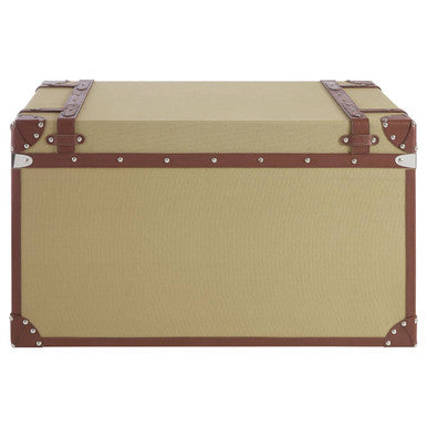 Orsina Columbus Large Canvas Storage Trunk – Brown Leather & Silver Studs