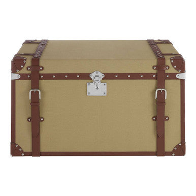 Orsina Columbus Large Canvas Storage Trunk – Brown Leather & Silver Studs