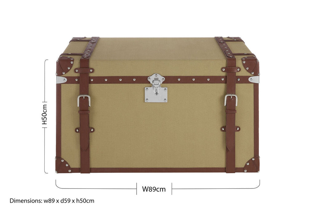 Orsina Columbus Large Canvas Storage Trunk – Brown Leather & Silver Studs