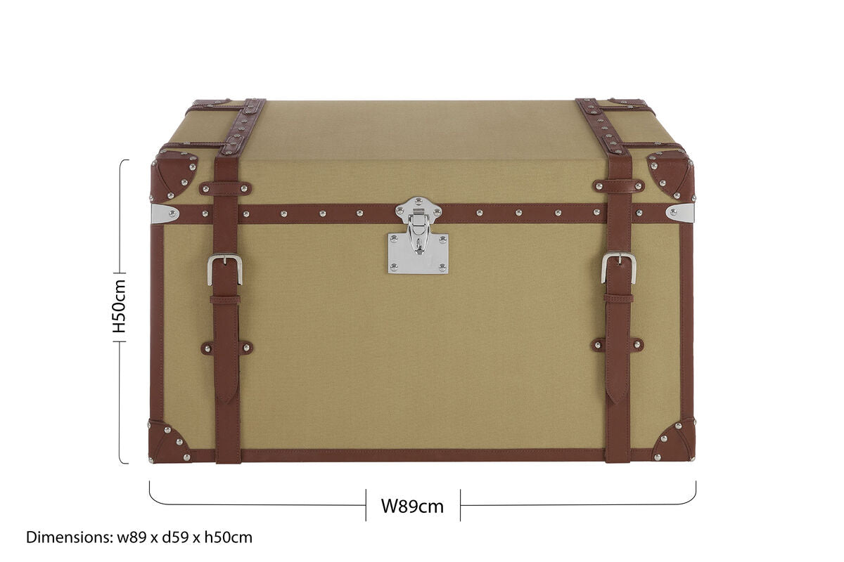 Orsina Columbus Large Canvas Storage Trunk – Brown Leather & Silver Studs