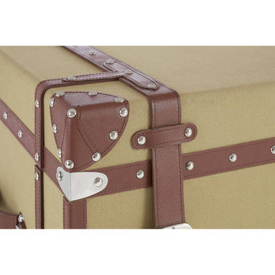 Orsina Columbus Large Canvas Storage Trunk – Brown Leather & Silver Studs