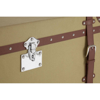 Orsina Columbus Large Canvas Storage Trunk – Brown Leather & Silver Studs