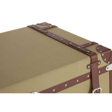 Orsina Columbus Large Canvas Storage Trunk – Brown Leather & Silver Studs