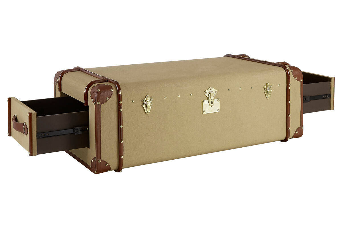 Orsina Columbus Canvas Trunk Coffee Table with Leather Storage Detail