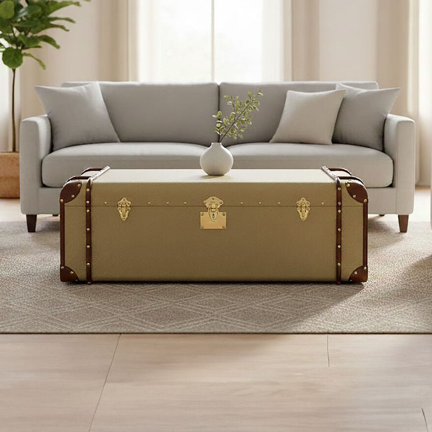 Orsina Columbus Canvas Trunk Coffee Table with Leather Storage Detail