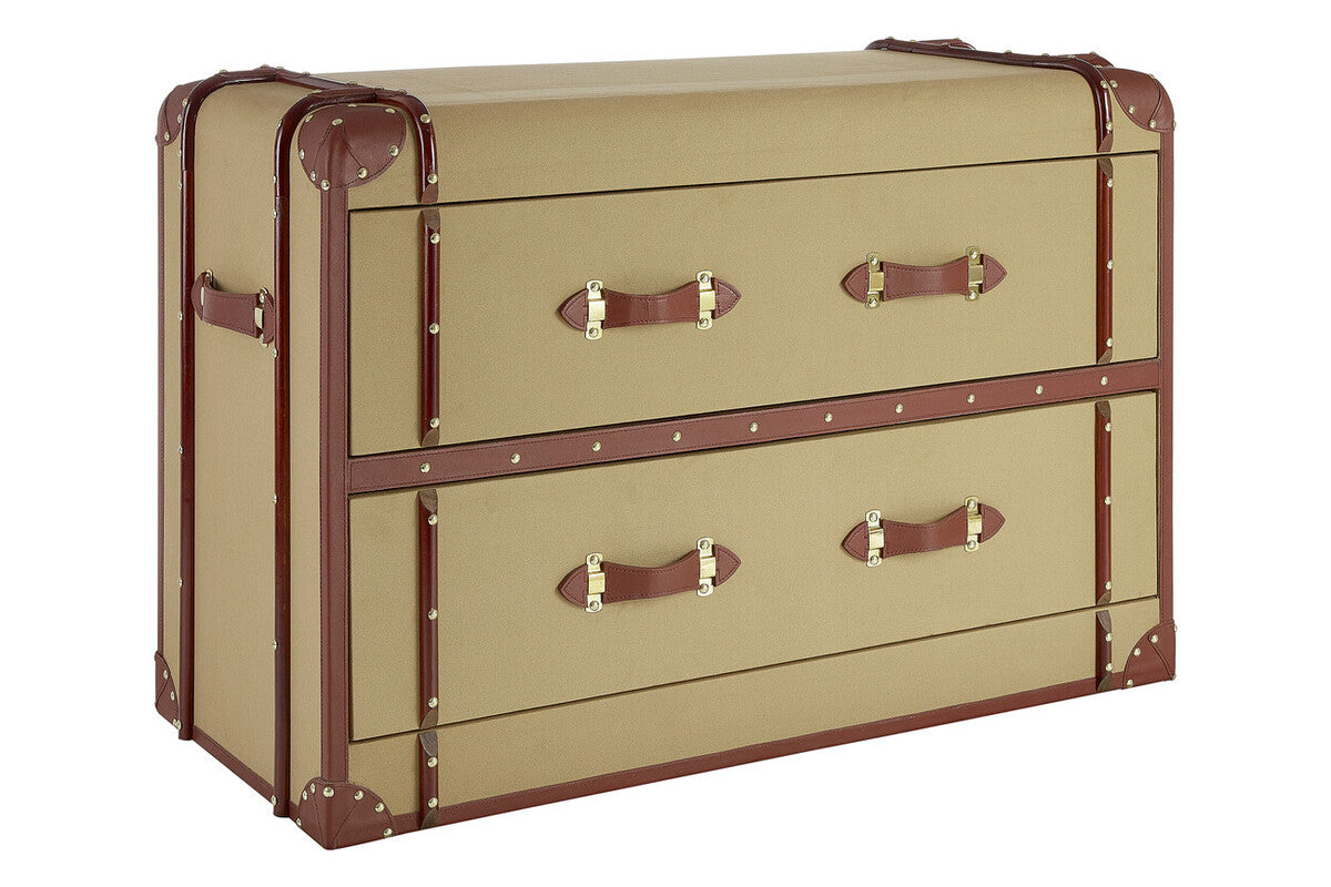 Orsina Columbus 2 Drawer Canvas Cabinet – Leather Trim Storage