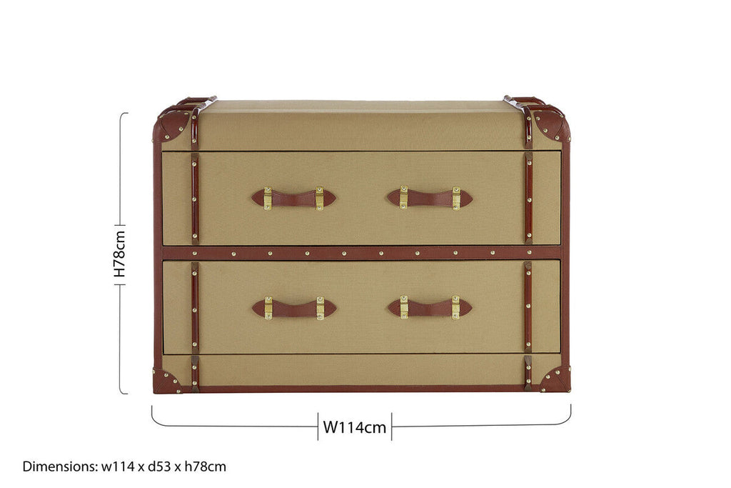 Orsina Columbus 2 Drawer Canvas Cabinet – Leather Trim Storage
