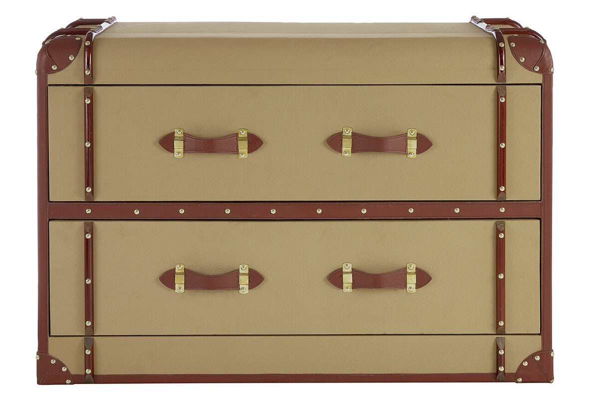 Orsina Columbus 2 Drawer Canvas Cabinet – Leather Trim Storage