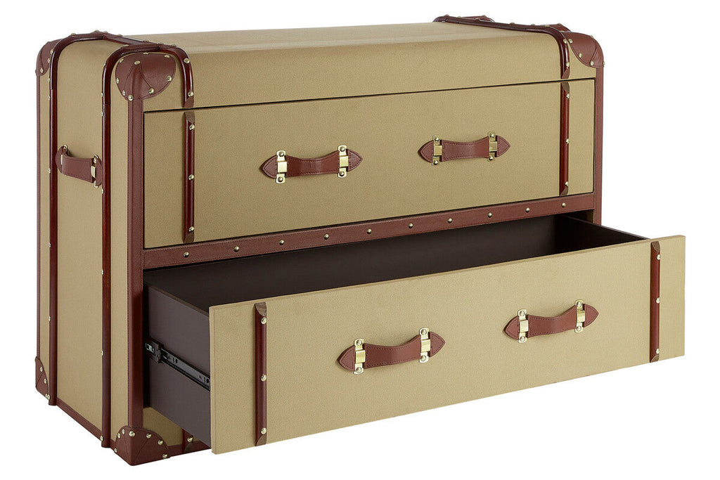 Orsina Columbus 2 Drawer Canvas Cabinet – Leather Trim Storage