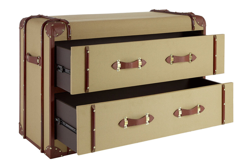 Orsina Columbus 2 Drawer Canvas Cabinet – Leather Trim Storage