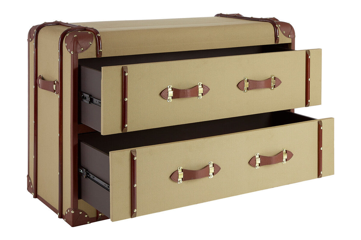 Orsina Columbus 2 Drawer Canvas Cabinet – Leather Trim Storage
