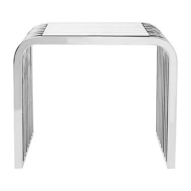 Orsina Vogue Slatted End Table | Silver Stainless Steel & Glass Top
