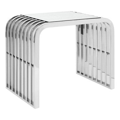 Orsina Vogue Slatted End Table | Silver Stainless Steel & Glass Top