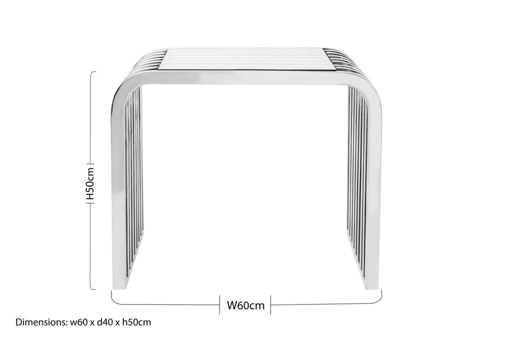 Orsina Vogue Slatted End Table | Silver Stainless Steel & Glass Top