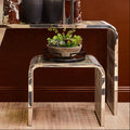 Orsina Vogue Slatted End Table | Silver Stainless Steel & Glass Top