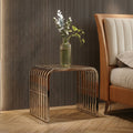 Orsina Vogue Slatted End Table | Silver Stainless Steel & Glass Top