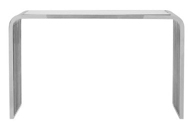 Orsina Vogue Silver Glass Console Table – Polished Stainless Steel