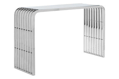 Orsina Vogue Silver Glass Console Table – Polished Stainless Steel