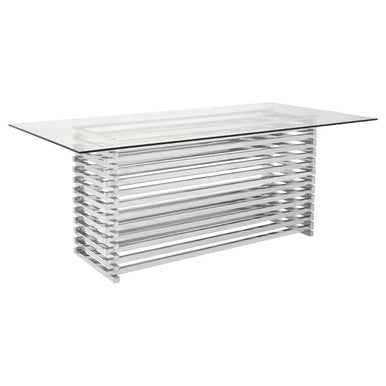 Orsina Vogue Glass Dining Table | Rectangular Stainless Steel Base