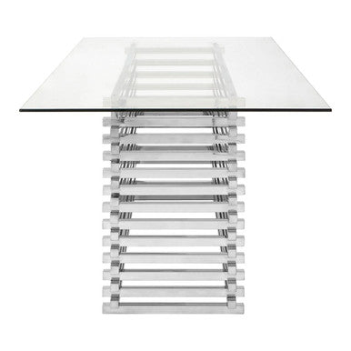Orsina Vogue Glass Dining Table | Rectangular Stainless Steel Base