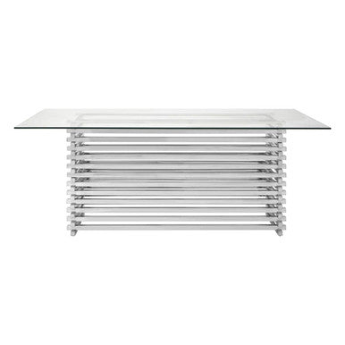 Orsina Vogue Glass Dining Table | Rectangular Stainless Steel Base