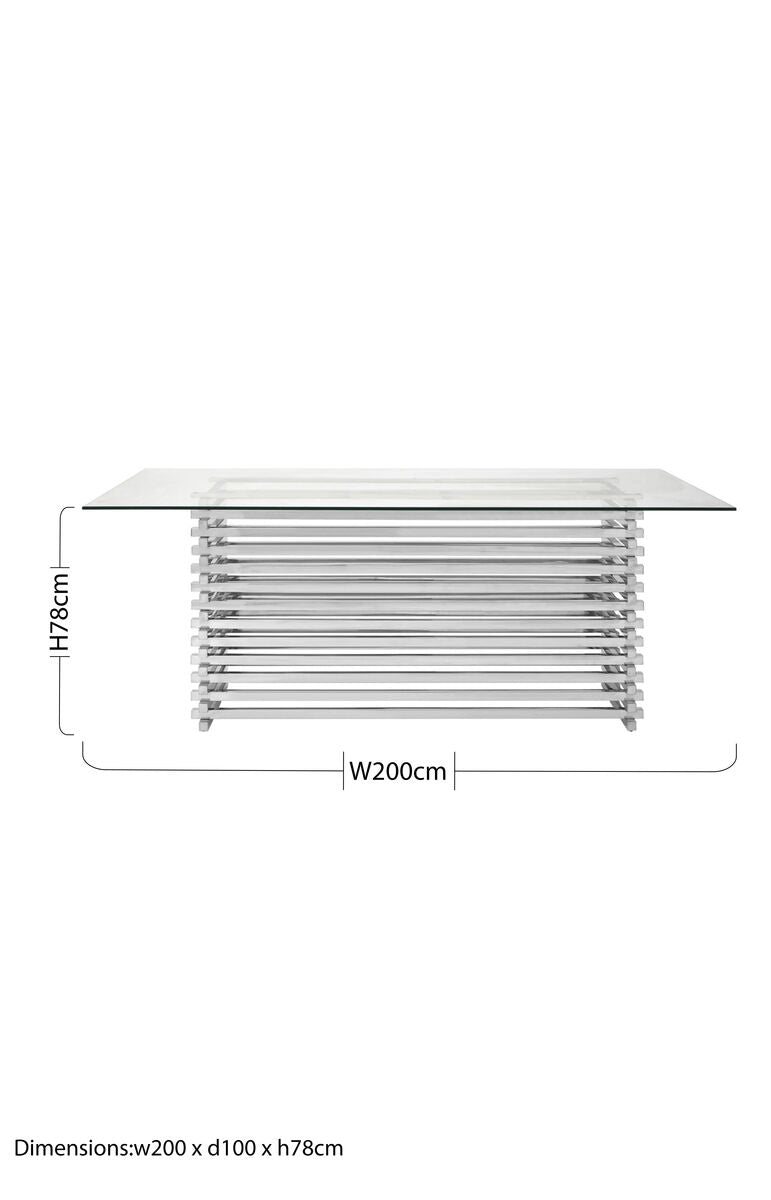 Orsina Vogue Glass Dining Table | Rectangular Stainless Steel Base