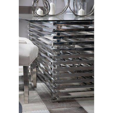 Orsina Vogue Glass Dining Table | Rectangular Stainless Steel Base