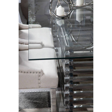 Orsina Vogue Glass Dining Table | Rectangular Stainless Steel Base