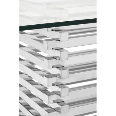 Orsina Vogue Glass Dining Table | Rectangular Stainless Steel Base