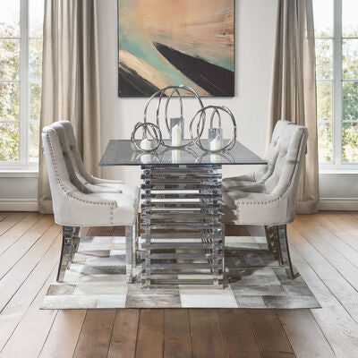 Orsina Vogue Glass Dining Table | Rectangular Stainless Steel Base