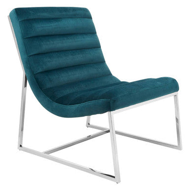 Orsina Vogue Teal Velvet Lounge Chair – Curved Tufted Accent Chair